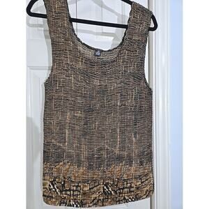 Pleat Pleat Women's Sleeveless Top Size 3X Brown geometric design Stretchy